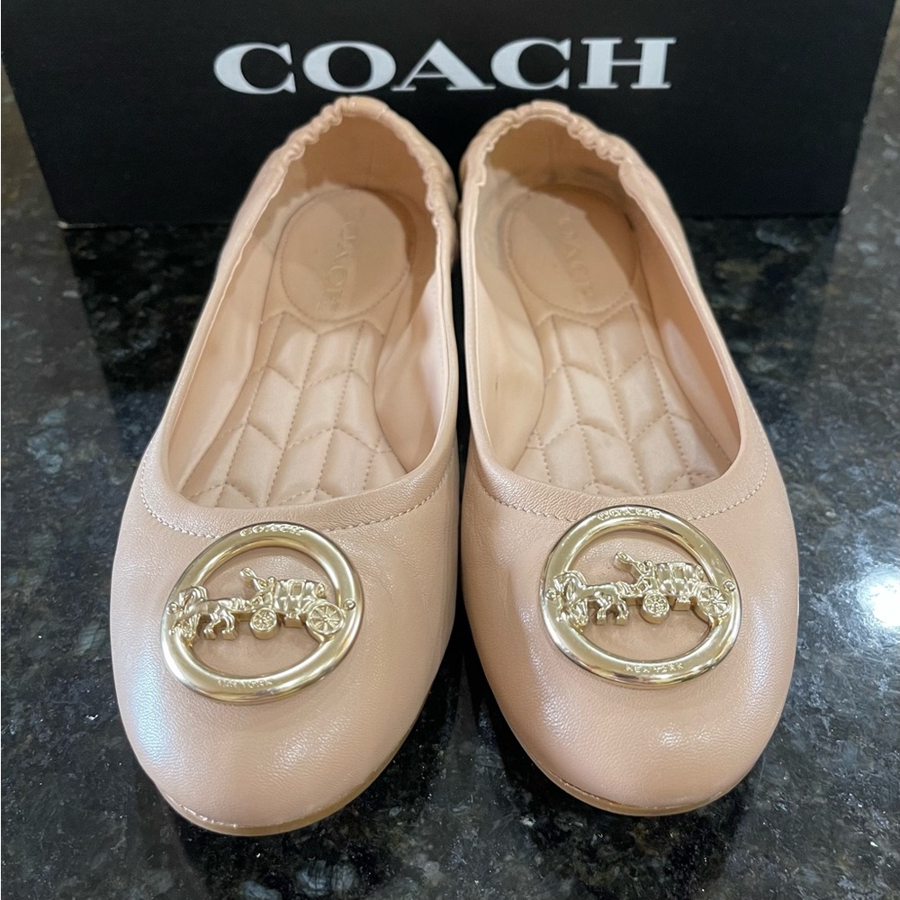Coach Bailey Leather Ballet Shoes Size 7 B Color Beechwood Beige
